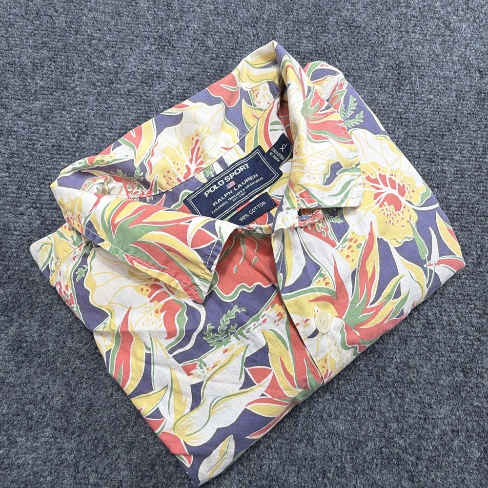 VTG 90s Polo Ralph Lauren Floral Hawaiian Shirt Mens XL Camp Loop Neck Rare!